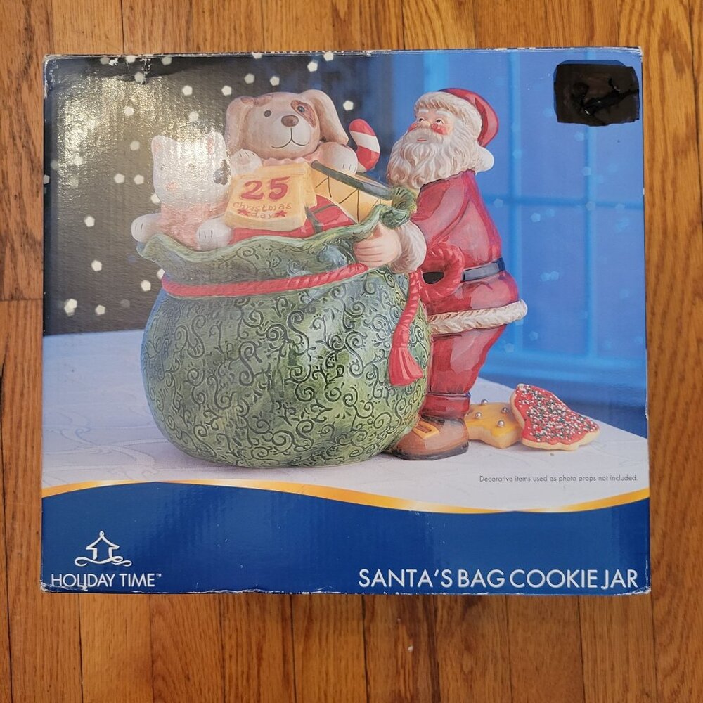 Holiday Time Santas Bag Cookie Jar Ceramic Christmas‎ Decor Gift Vintage 90s